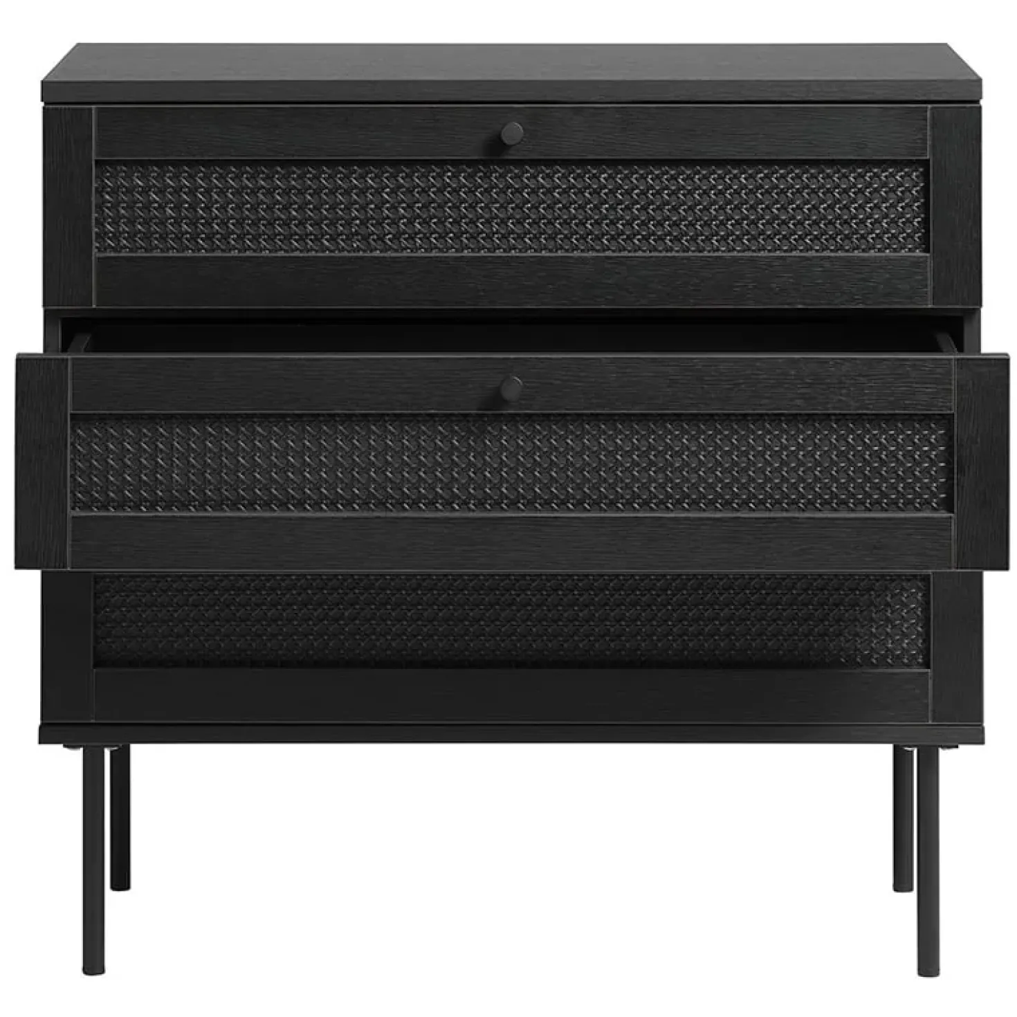 Pernille dressoir zwart melamine rotan 80cm