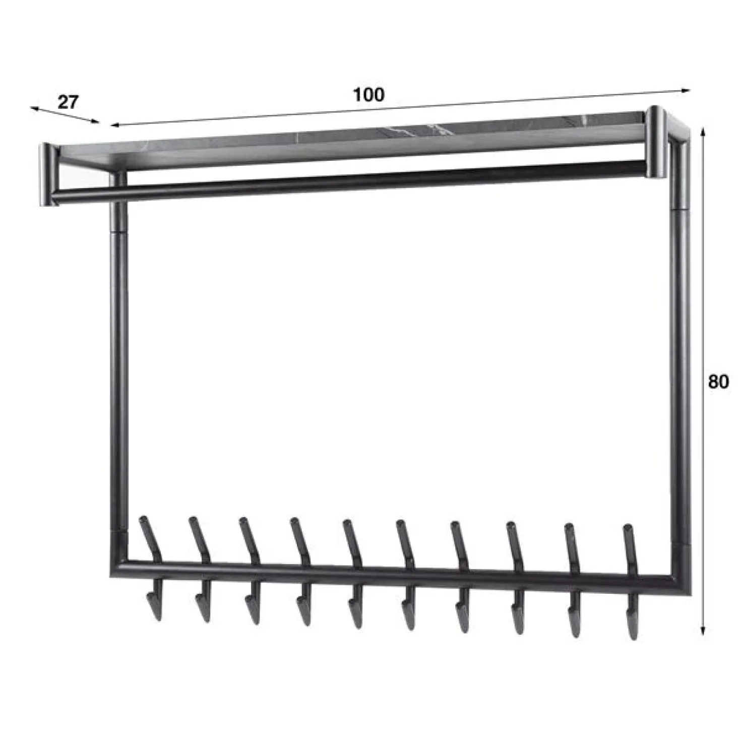 Phoebe Kapstok 20 haaks hoog Antraciet melamine 100cm