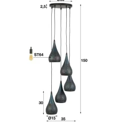 Pinch Hanglamp 5-lichts getrapt Zwart bruin