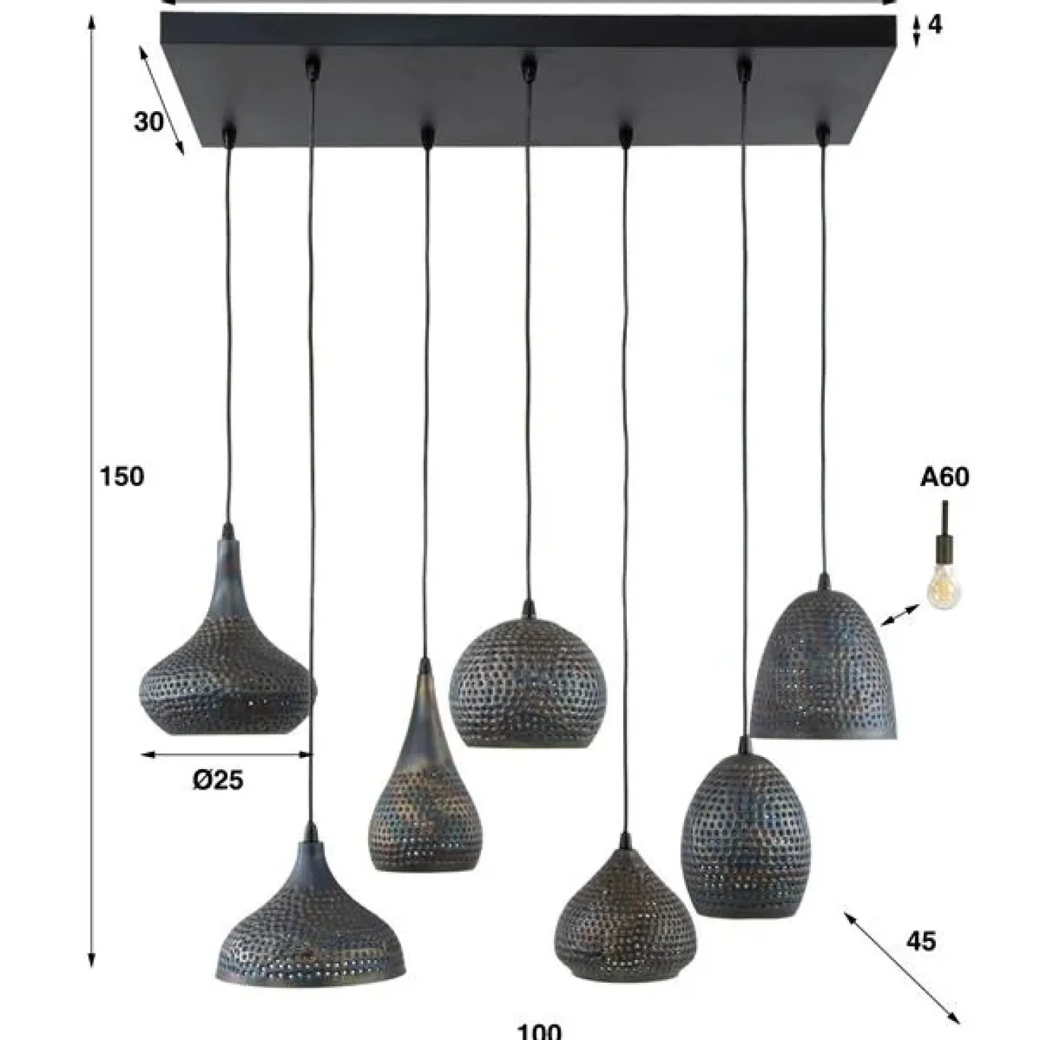 Pinch Hanglamp 7-lichts Zwart bruin