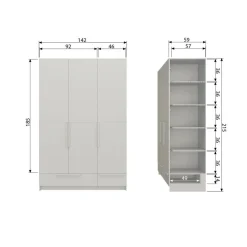 Pure 3-Deurs Kledingkast Splitdeur Dennenhout Dust 95cm