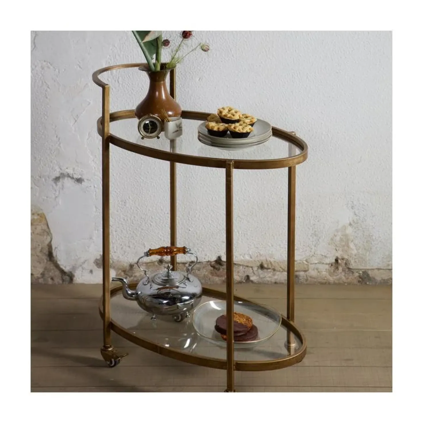Push Trolley Metaal Antique Brass 67cm