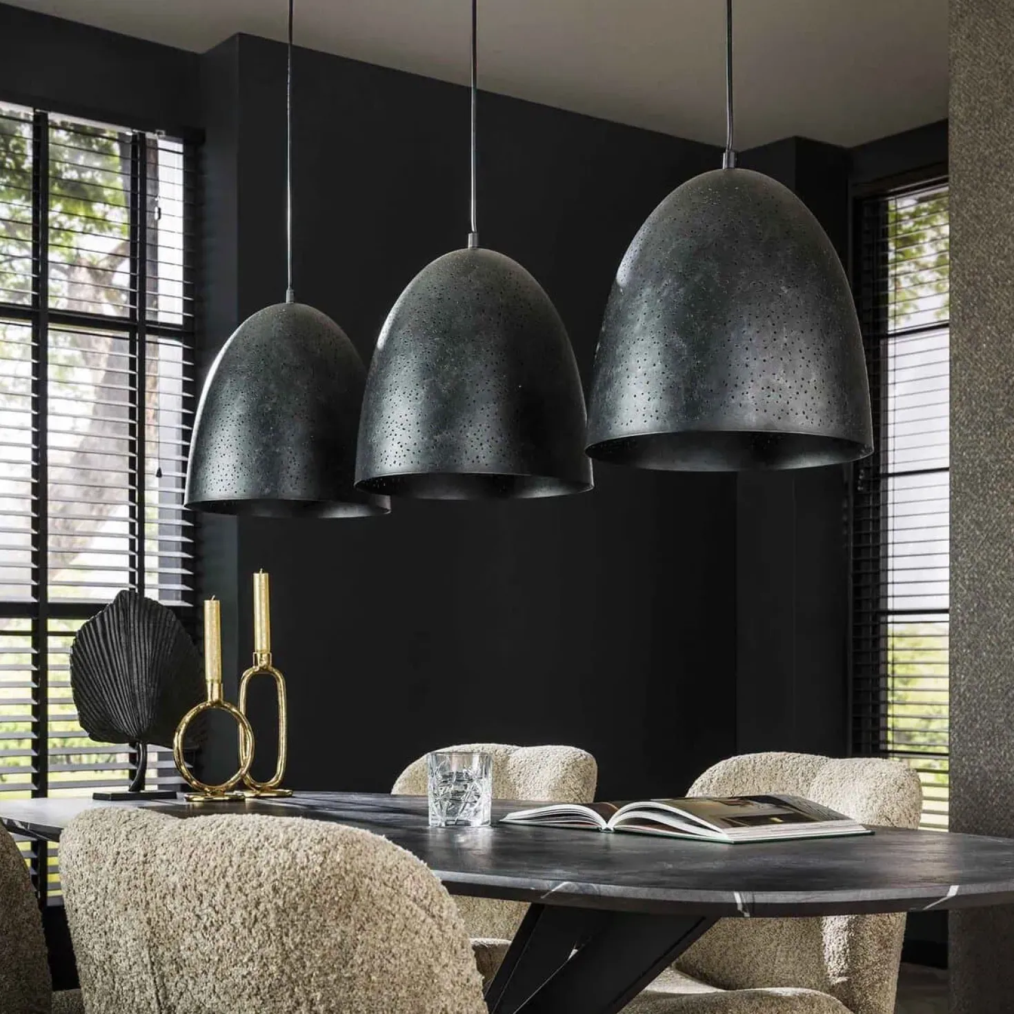 Quinn 3-lichts Hanglamp geperforeerd Charcoal