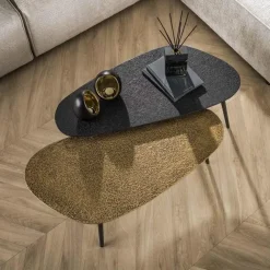 Rania Salontafel set van 2 organisch antiek brons / zwart
