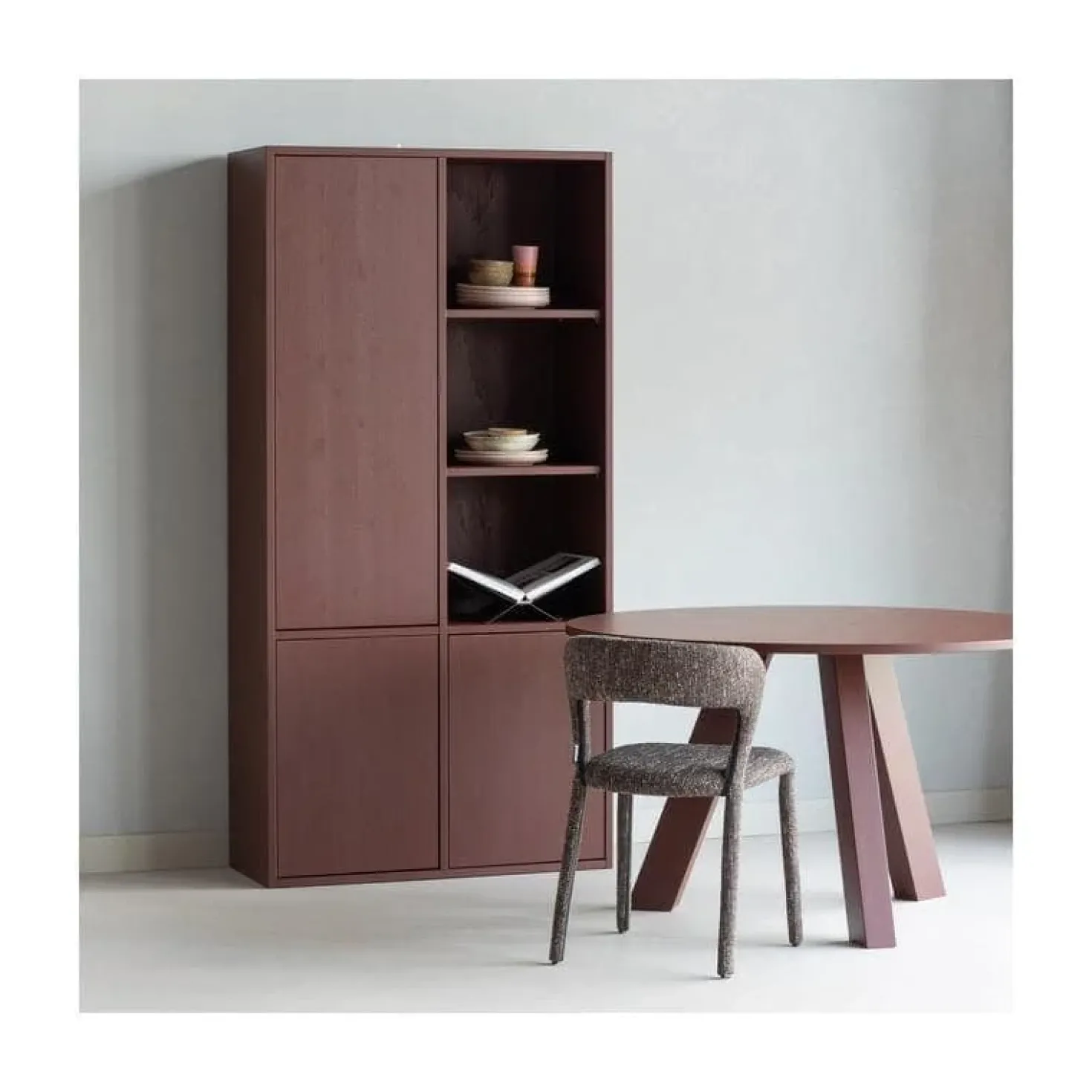 Rhonda Eettafel Rond Eiken Bordeauxrood 129cm