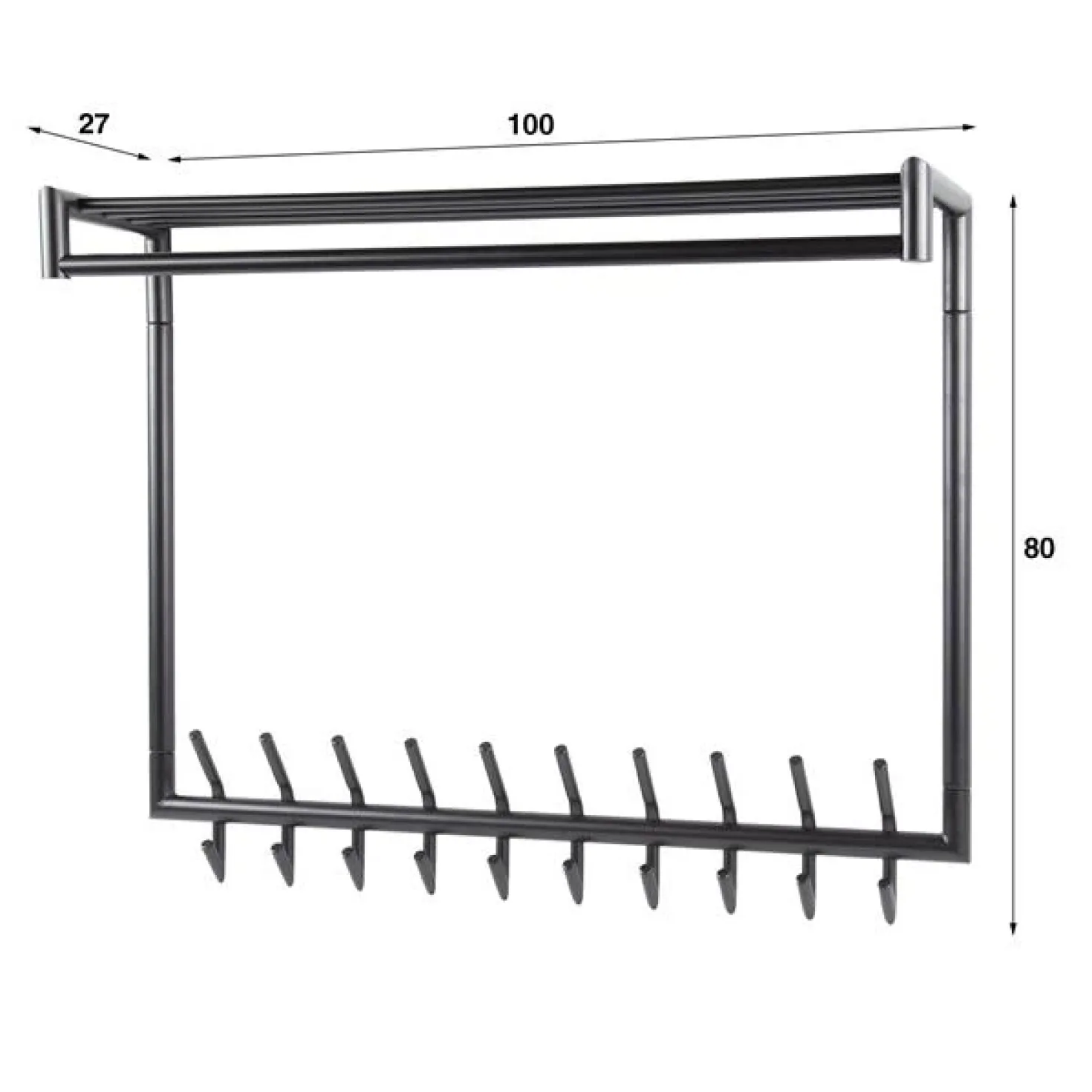 Rick Kapstok 20 haaks hoog Antraciet metaal 100cm