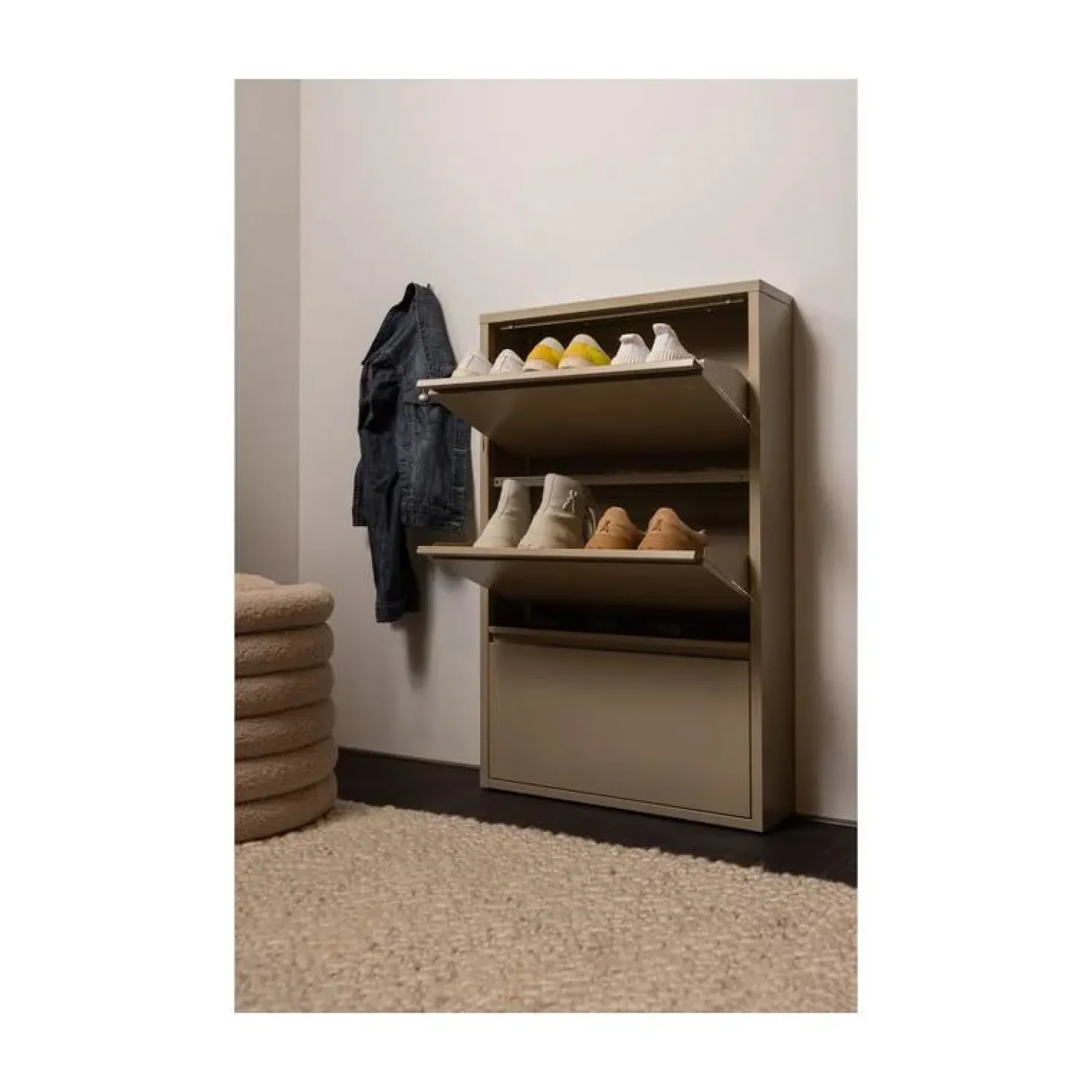 Sabine 3-Vaks Schoenenkast Metaal Zand 66cm