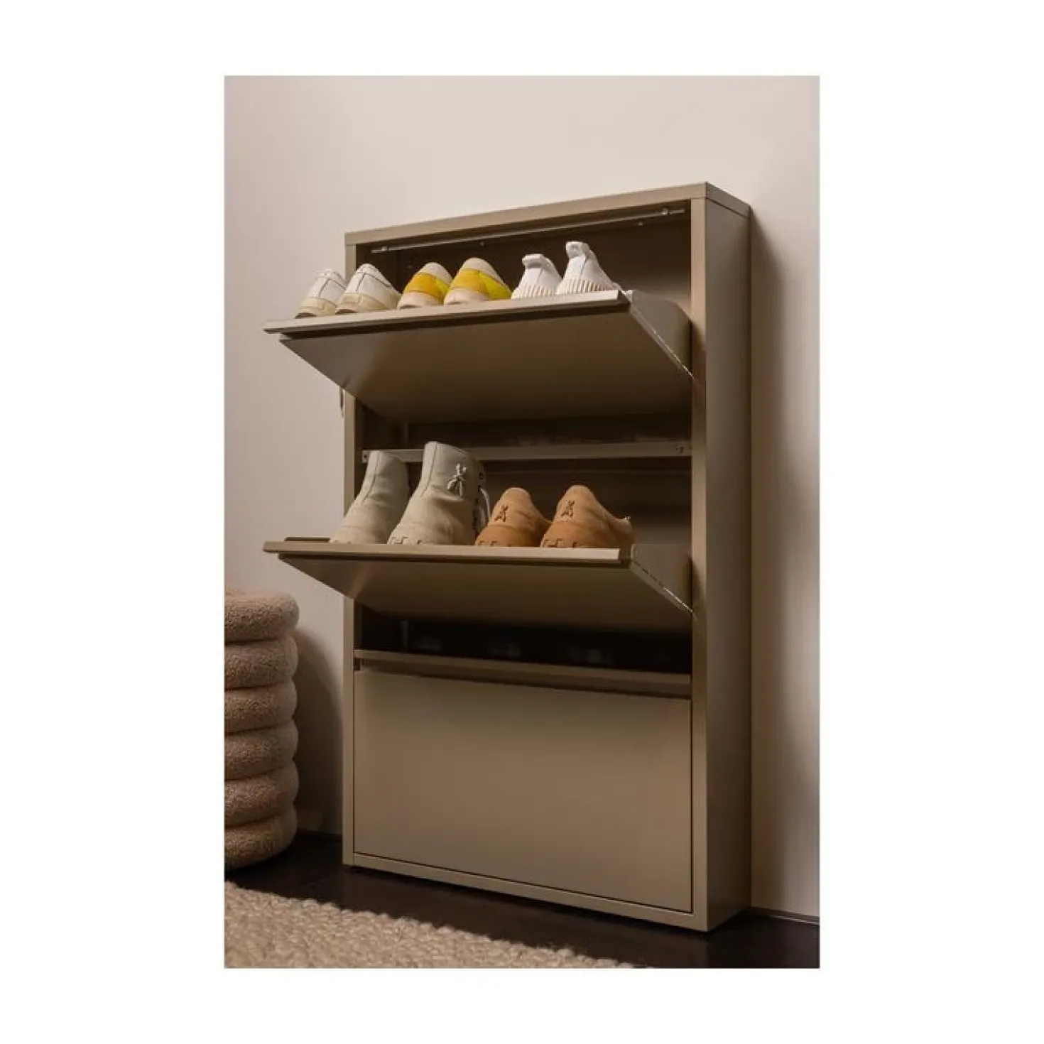 Sabine 3-Vaks Schoenenkast Metaal Zand 66cm