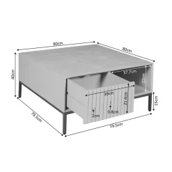 Salontafel Martin Walnoot 80cm Vierkant