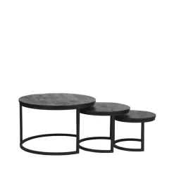 Salontafel Set Triplet Zwart Mangohout 70cm