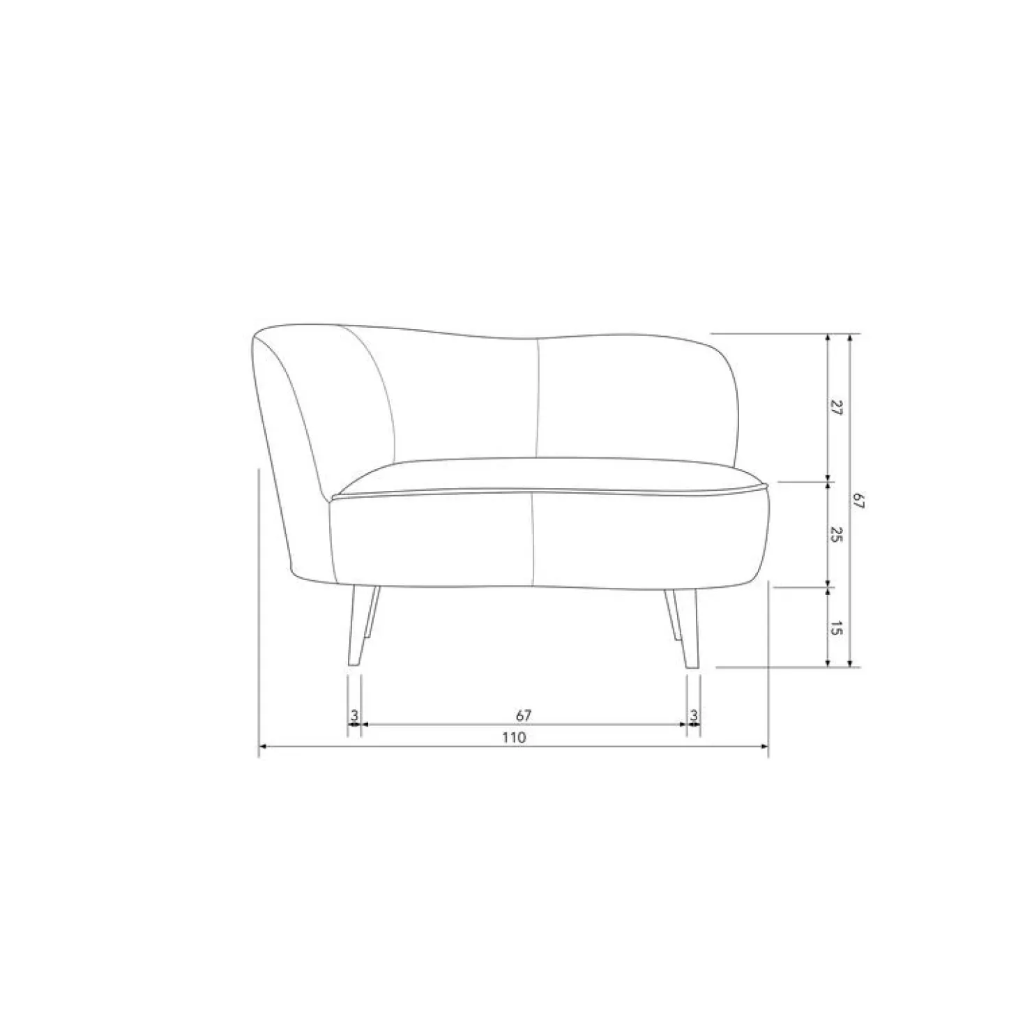 Sara Lounge Fauteuil Links Velvet Oker 112cm