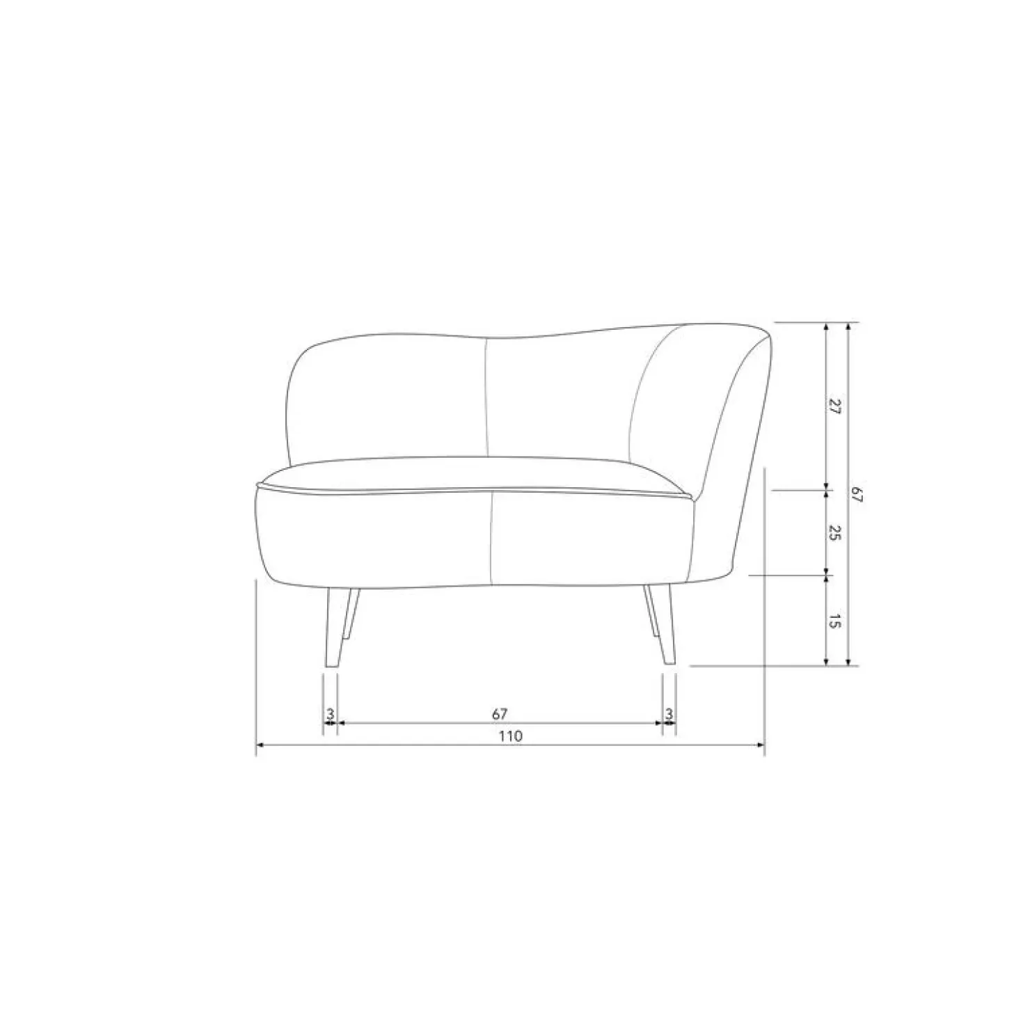 Sara Lounge Fauteuil Rechts Velvet Oker 112cm