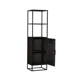 Scandi boekenkast industrieel mangohout visgraat zwart 1- deur 55cm