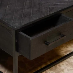 Scandi salontafel industrieel mangohout visgraat zwart 4 lades