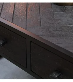 Scandi salontafel industrieel mangohout visgraat zwart 4 lades