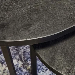Scandi salontafel mangohout rond zwart set van 3
