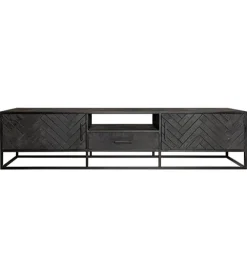 Scandi tv meubel industrieel mangohout visgraat zwart 180cm