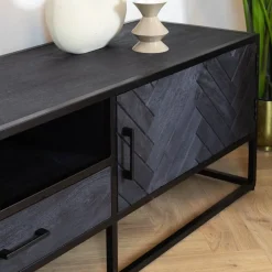 Scandi tv meubel industrieel mangohout visgraat zwart 180cm