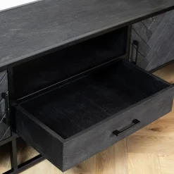 Scandi tv meubel industrieel mangohout visgraat zwart 180cm