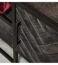Scandi tv meubel industrieel mangohout visgraat zwart 210cm