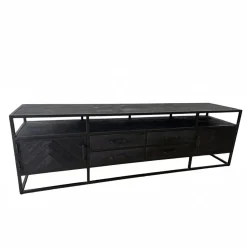 Scandi tv meubel visgraat zwart 200cm 2 deuren 4 lades