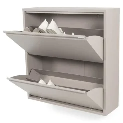 Schoenenkast industrieel Pippen (2 lades) – Taupe metaal