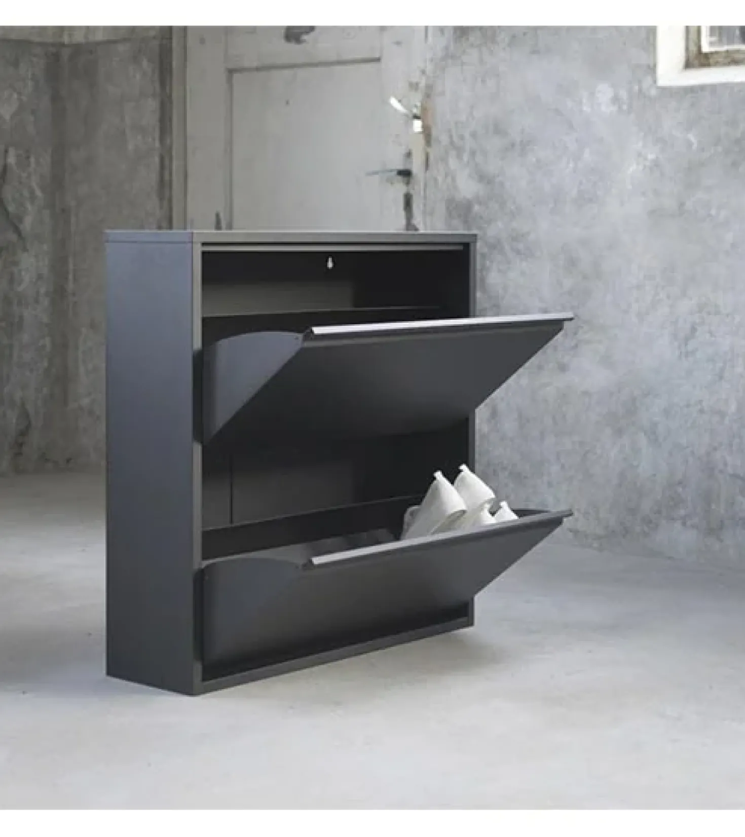 Schoenenkast industrieel Pippen (2 lades) – zwart metaal