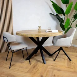 Senna eettafel industrieel rond mangohout 130cm