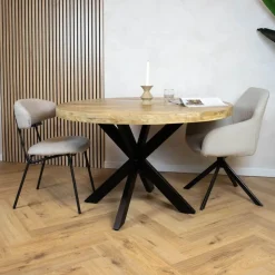 Senna eettafel industrieel rond mangohout 130cm