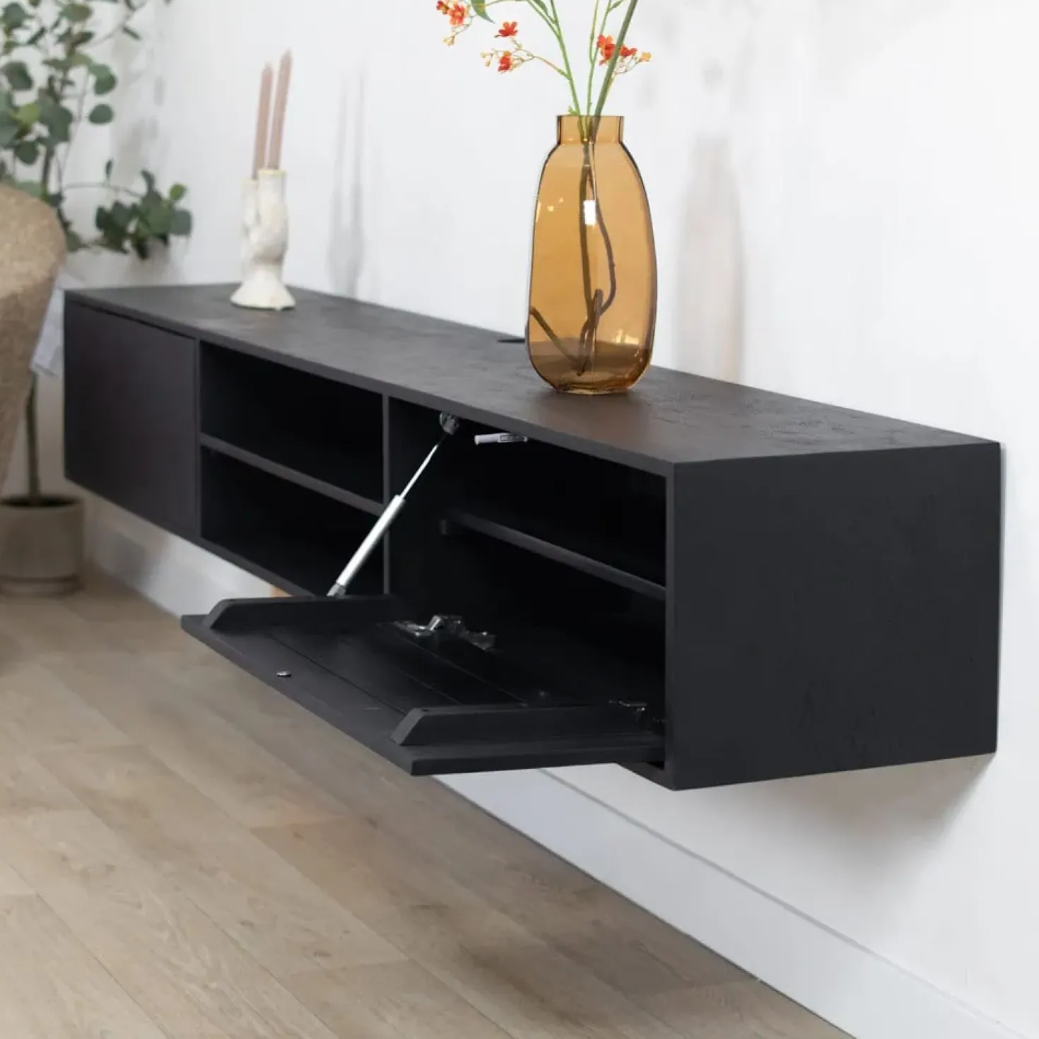 Sigge Zwevend Tv meubel zwart 200cm