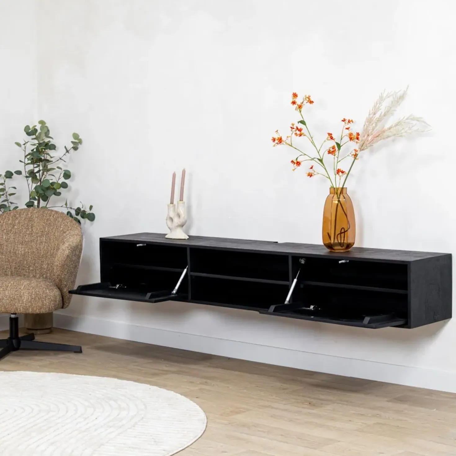 Sigge Zwevend Tv meubel zwart 200cm