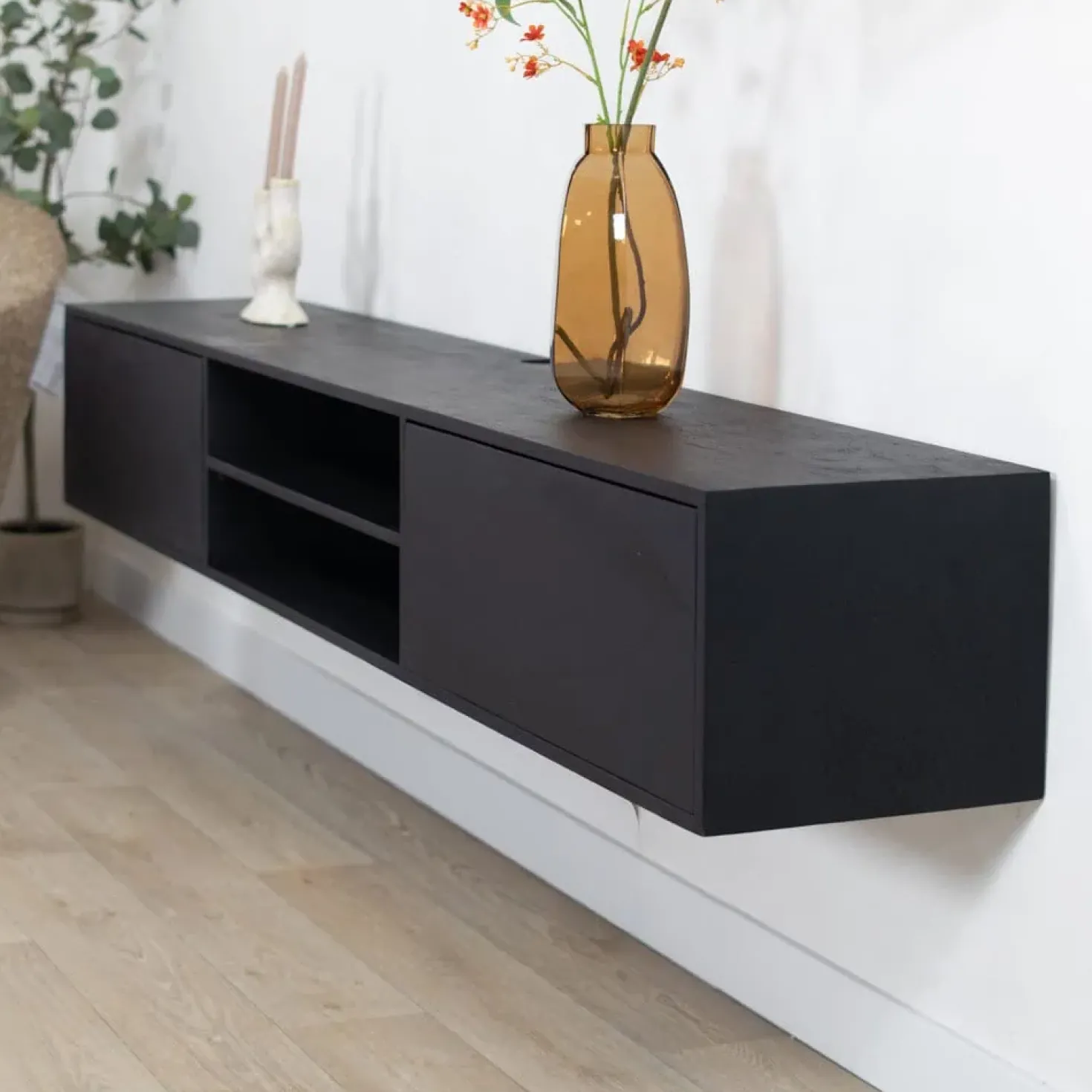 Sigge Zwevend Tv meubel zwart 200cm
