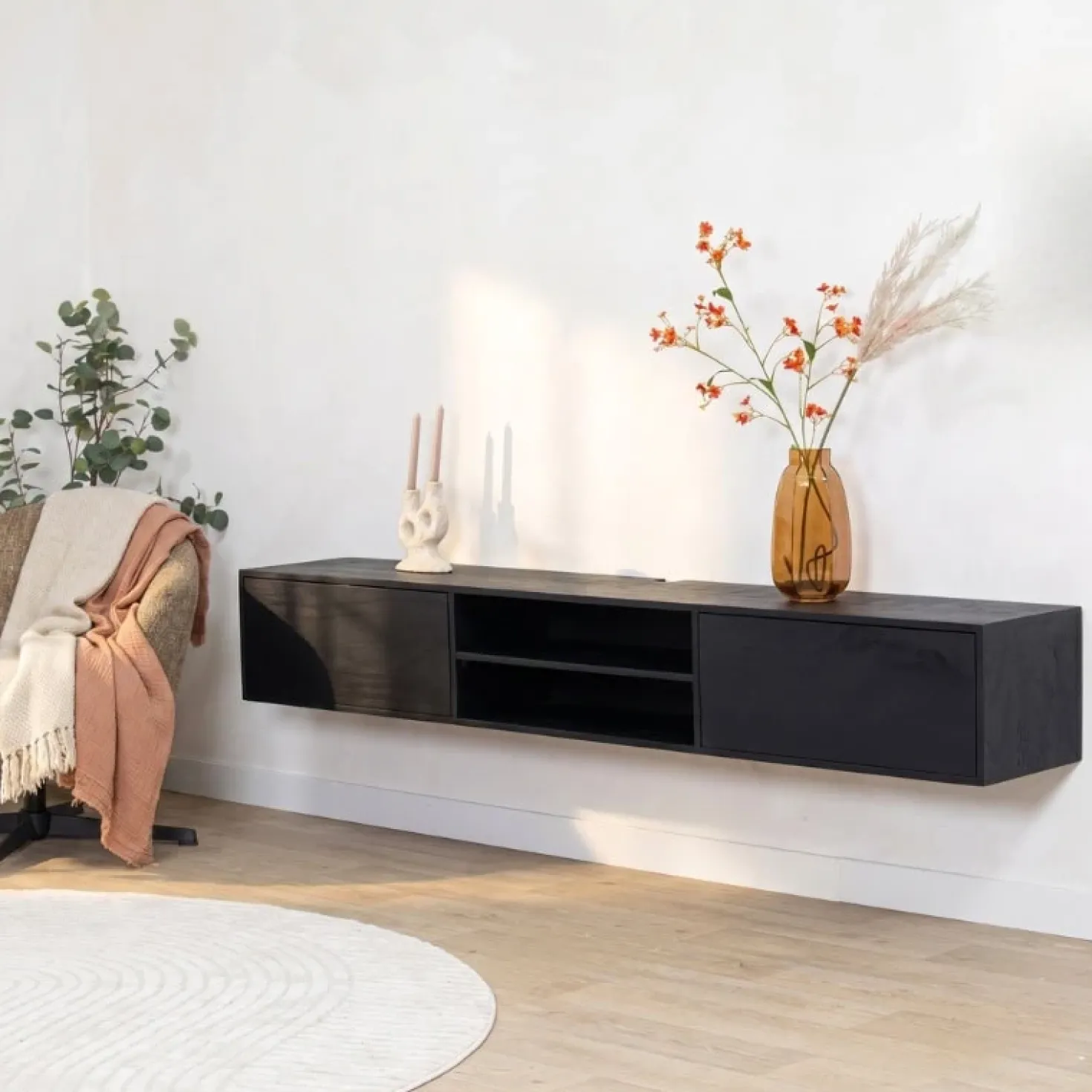 Sigge Zwevend Tv meubel zwart 200cm