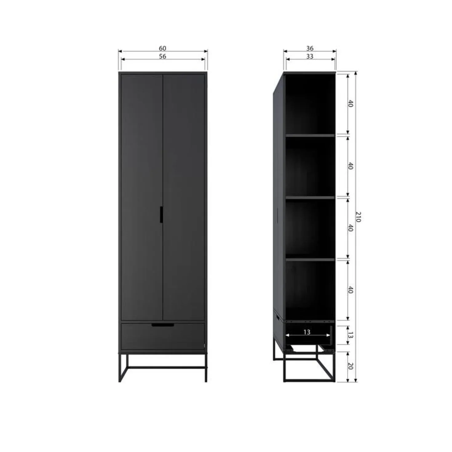 Silas Hoge Wandkast Essen Blacknight 60cm
