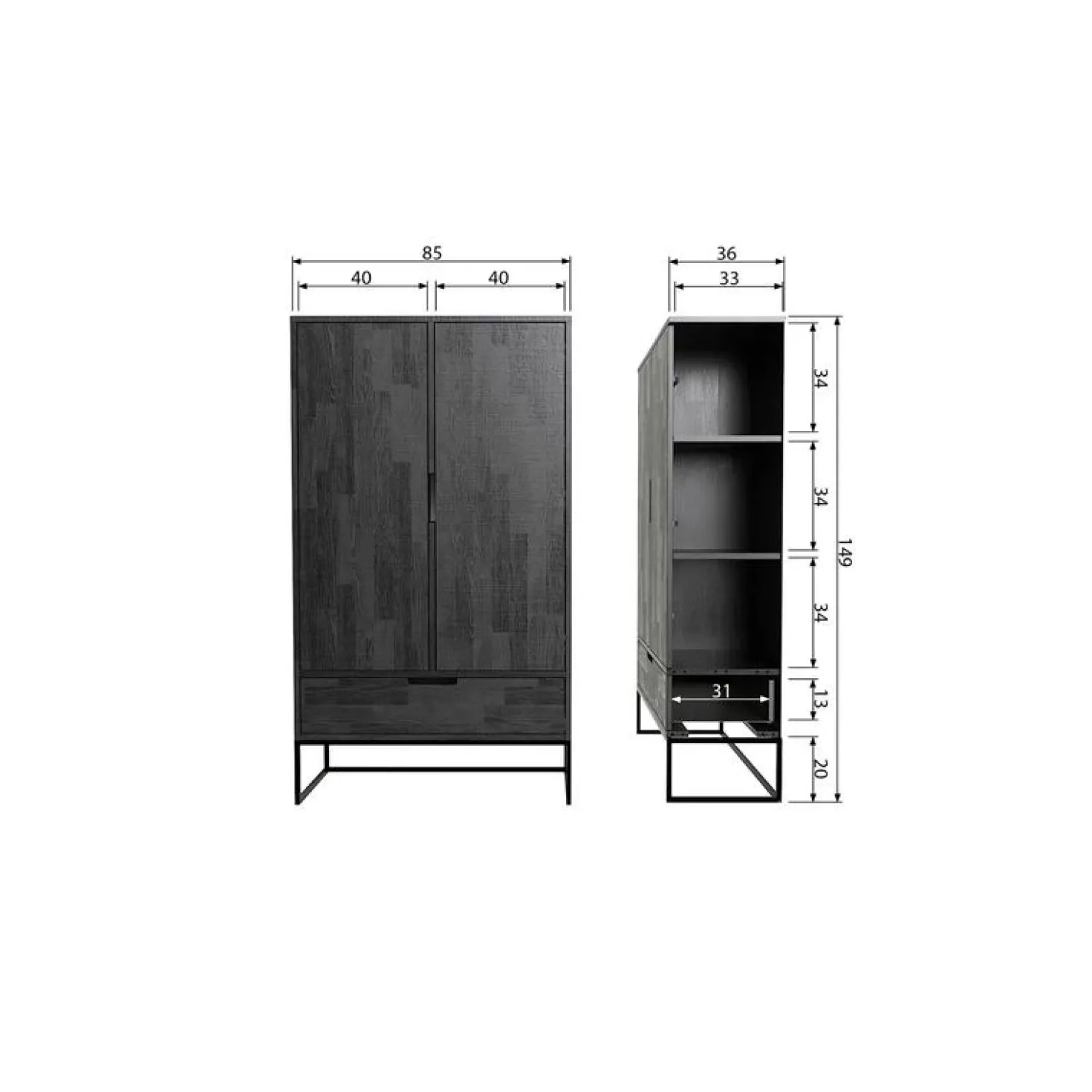 Silas Wandkast 2-Deurs Essen Blacknight 85cm