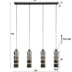 Silvio 4-lichts Hanglamp Glas