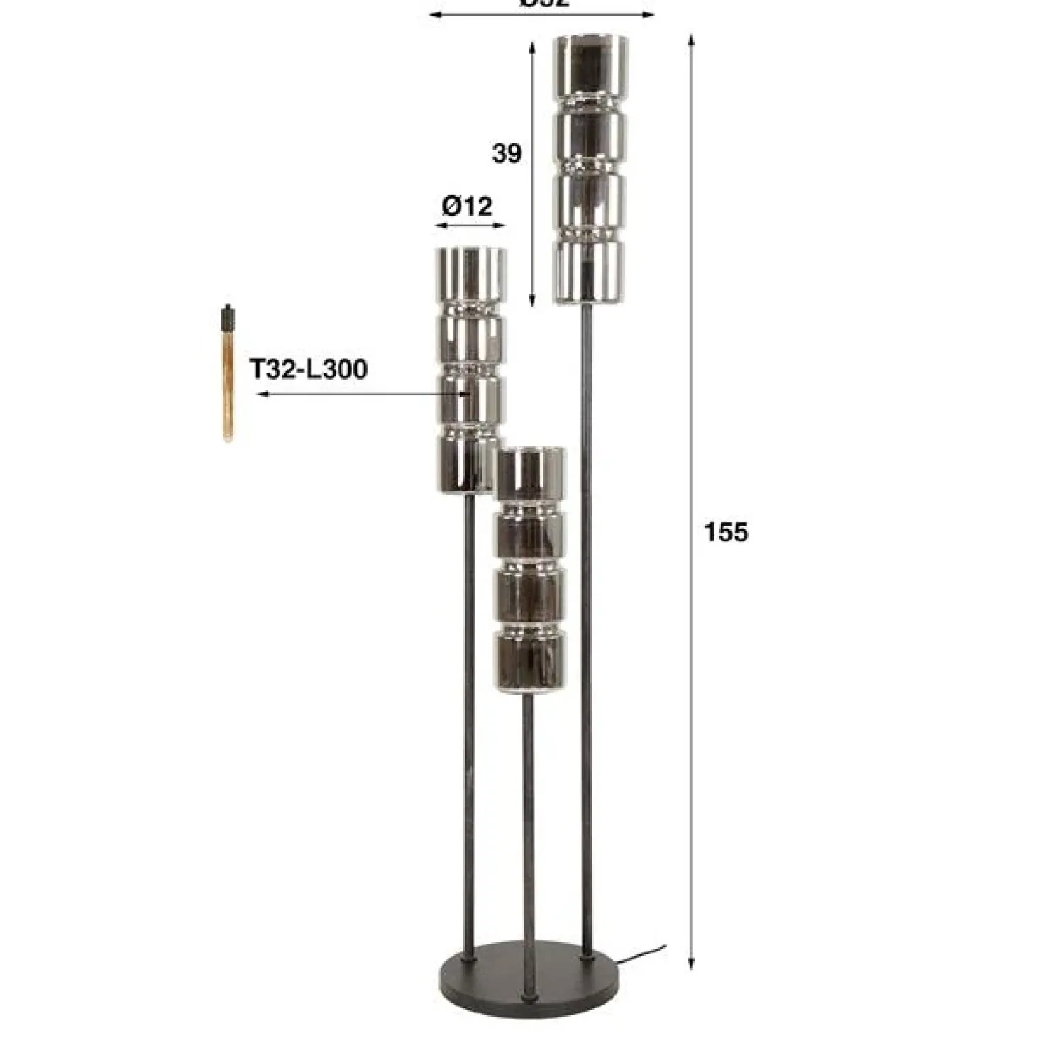 Silvio 3-lichts Vloerlamp Glas
