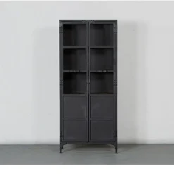 Smalle vitrinekast Garcia industrieel zwart hout 80cm