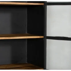 Smalle vitrinekast Garcia industrieel zwart hout 80cm