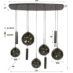 Solaro 9-lichts Hanglamp Bruin glas