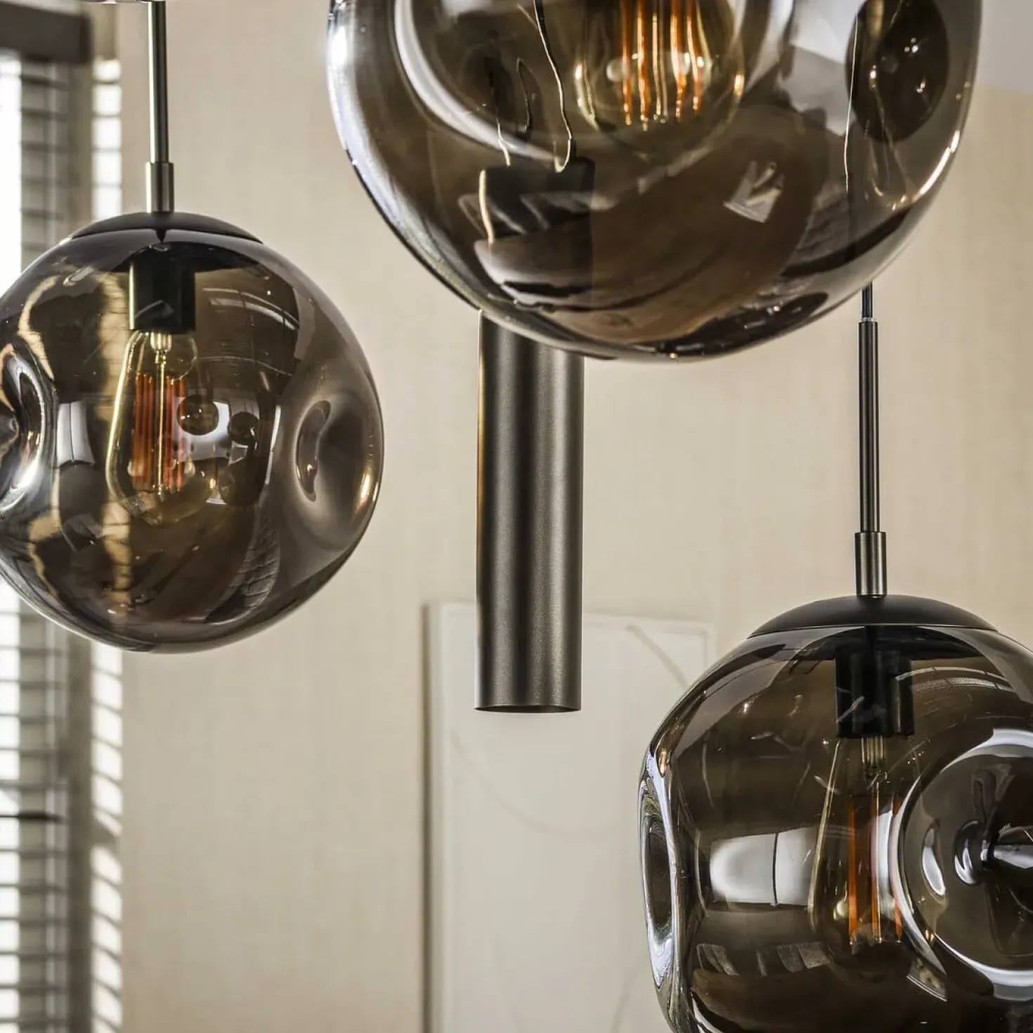 Solaro 9-lichts Hanglamp Bruin glas