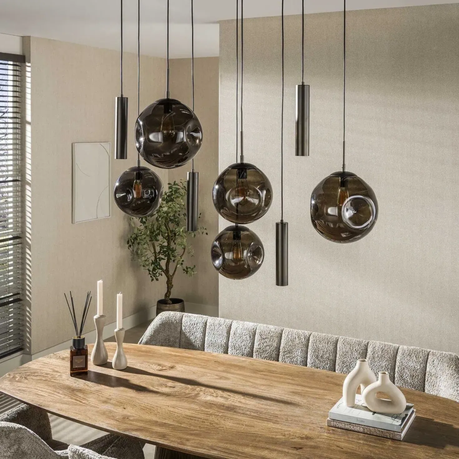 Solaro 9-lichts Hanglamp Bruin glas