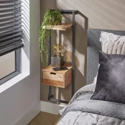 Sonic houten nachtkastje hoog met plank naturel