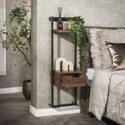 Sonic Nachtkastje hoog met plankje Acaciahout bruin 30cm