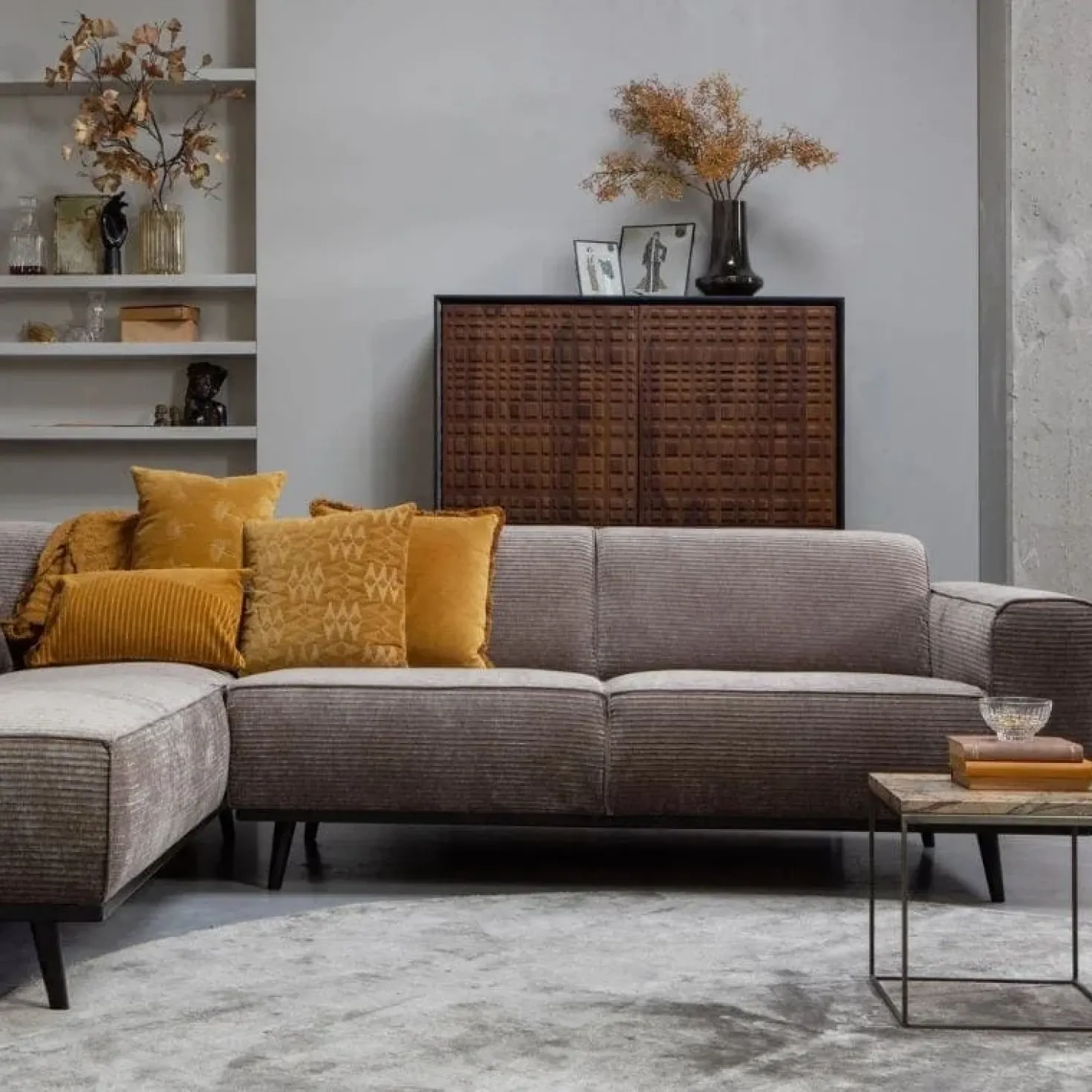 Statement Hoekbank Links Ribstof Taupe
