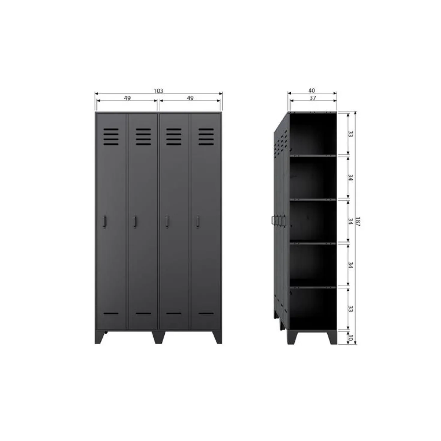 Stijn Lockerkast 2-Deurs Zwart 103cm