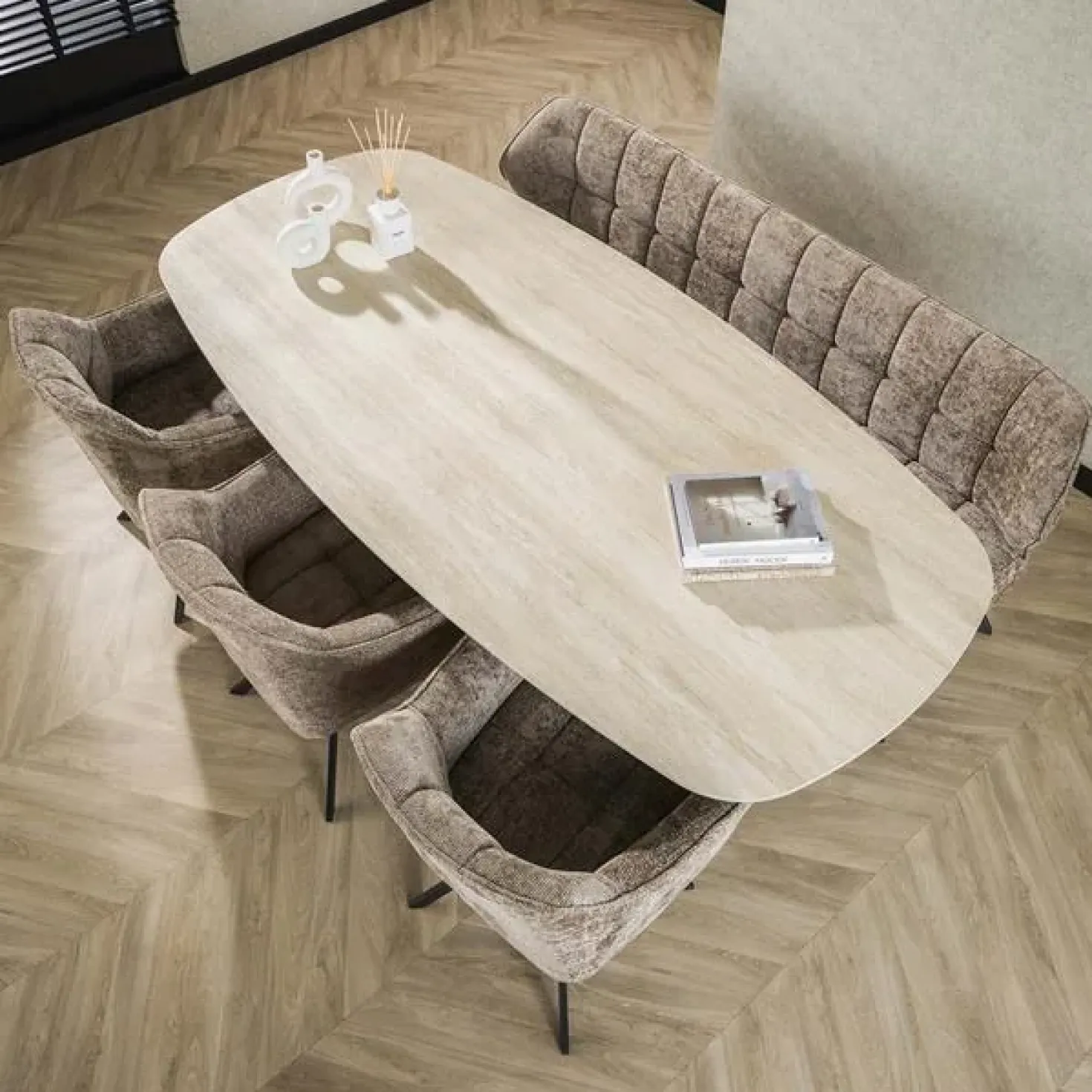 Strato Eettafel deens ovaal Keramiek Travertin 215cm