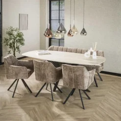 Strato Eettafel deens ovaal Keramiek Travertin 215cm