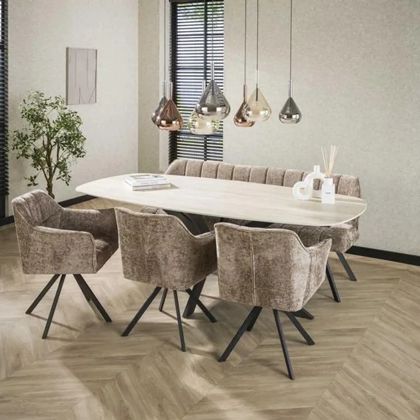Strato Eettafel deens ovaal Keramiek Travertin 215cm