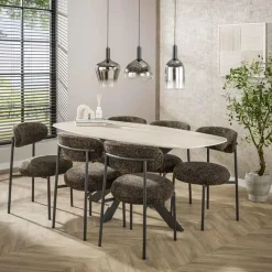Strato Eettafel deens ovaal spinpoot Keramiek Travertin 180cm